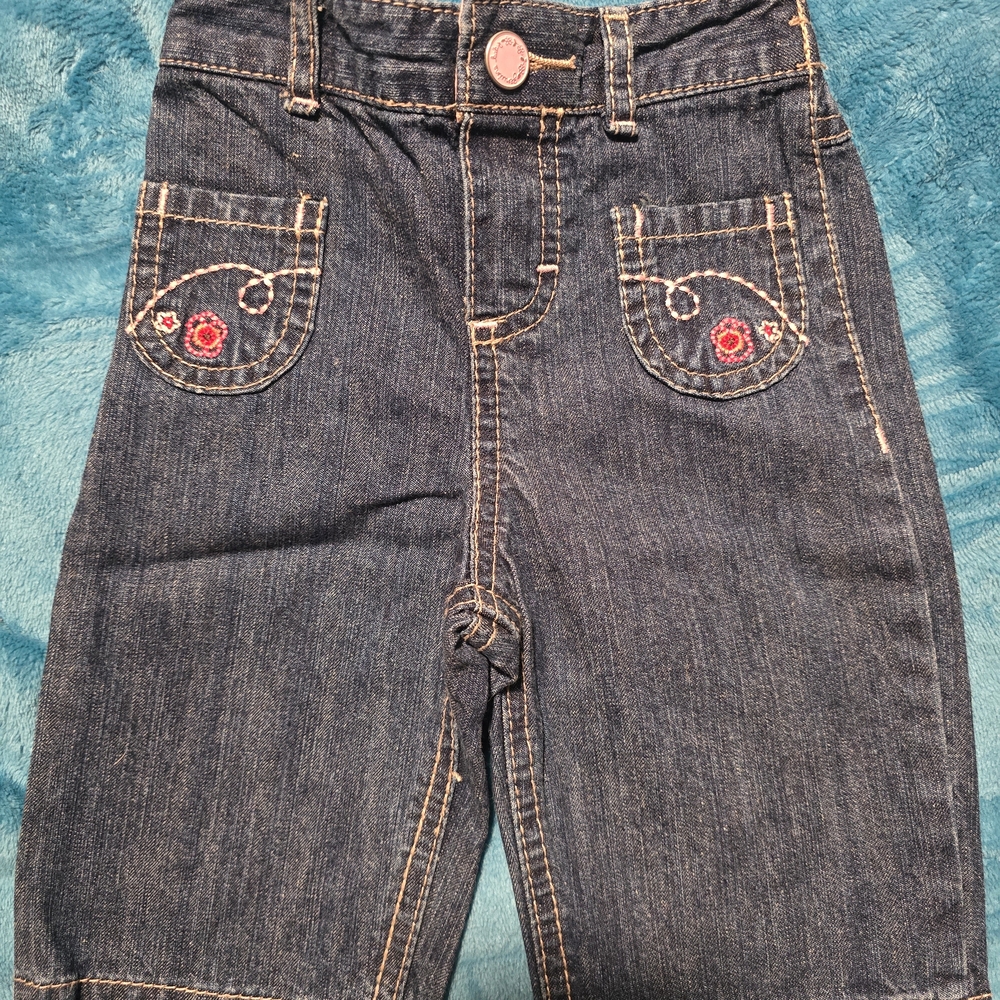 Girls' Dark Blue Denim Jeans with Embroidered Pockets